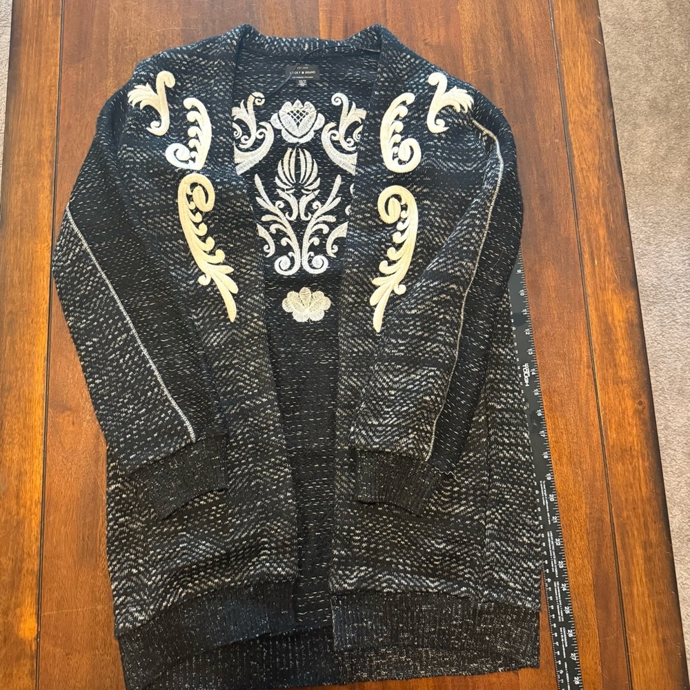 Lucky Brand Black and Cream Knit‎ Cardigan